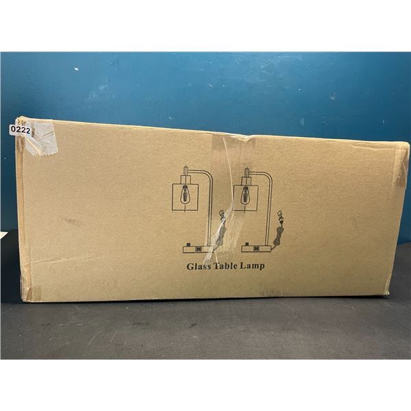 Lot of 1 2-Pack of Glass/Metal Gold Table Lamps w/ USB Charging Bases