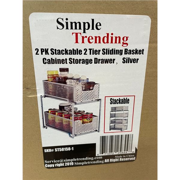 Lot of 1 Simple Trending 2PK Stackable Two-Tier Sliding Basket Cabinet Storage Drawer - Silver