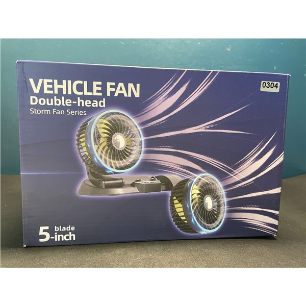 Lot of 1 5-Inch blade Double-Head Vehicle/Car Fan - 12V Fan w/ 2 USB Ports