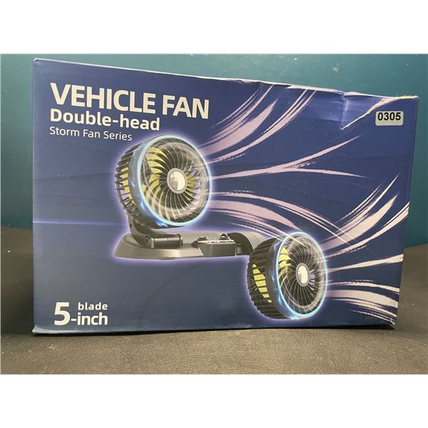 Lot of 1 5-Inch blade Double-Head Vehicle/Car Fan - 12V Fan w/ 2 USB Ports