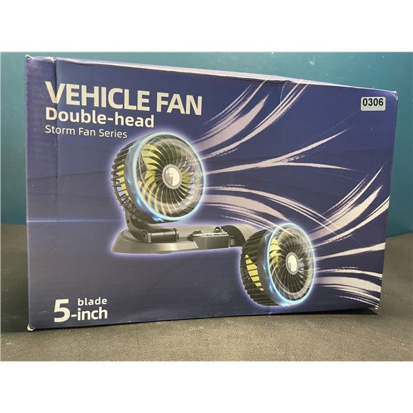 Lot of 1 5-Inch blade Double-Head Vehicle/Car Fan - 12V Fan w/ 2 USB Ports
