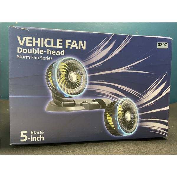 Lot of 1 5-Inch blade Double-Head Vehicle/Car Fan - 12V Fan w/ 2 USB Ports