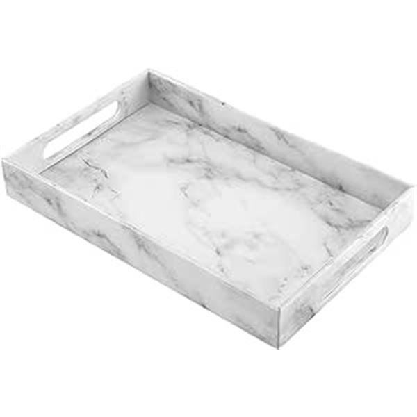 Lot of 3 Lewondr Serving Trays w/ Wide Handles - 15 inch - Marble Design