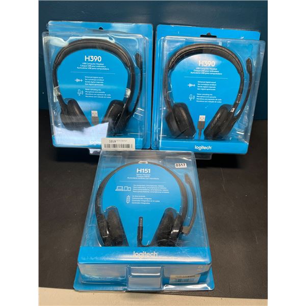 Lot of 3 Logitech H151 Stereo Headsets