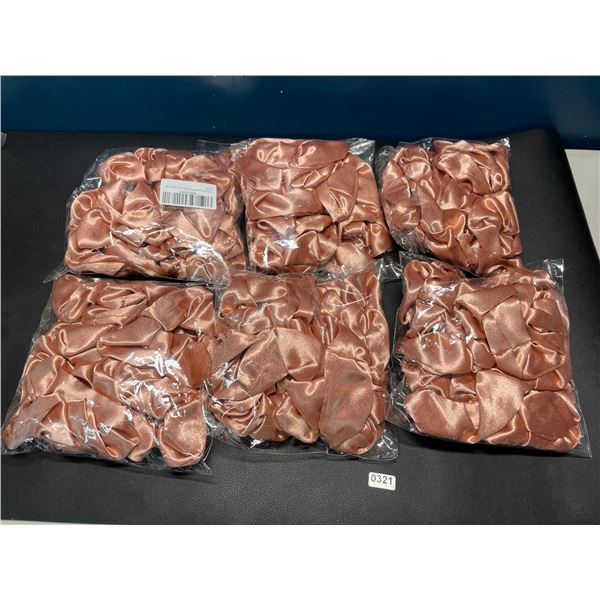 Lot of 6 Multi-Packs of Satin Hair Scrunchies - 10 Per Pack/60 Total - Rose Gold