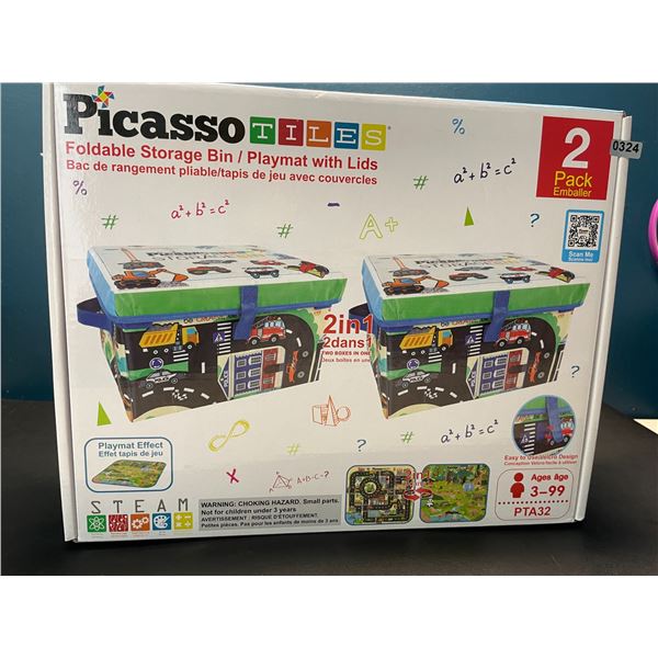 Lot of 1 Picasso Tiles Foldable Storage Bin/Playmat with Lids - 2 pack set