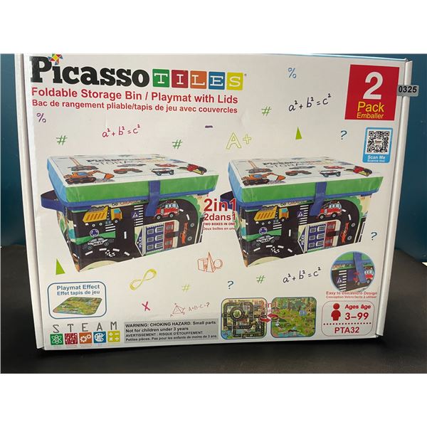 Lot of 1 Picasso Tiles Foldable Storage Bin/Playmat with Lids - 2 pack set