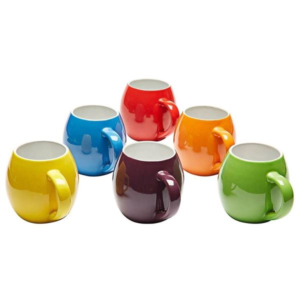 Lot of 1 Box of Amethya Multicolor Stoneware Coffee Mugs - 6 Mugs in Box - Brand New Sealed!