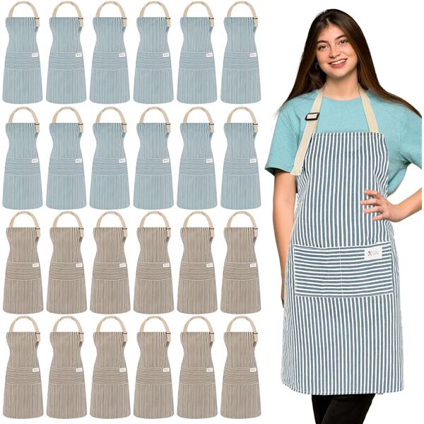 Lot of 1 Multipack of Janmercy Kitchen Aprons - Striped Design - 24PCS Included!