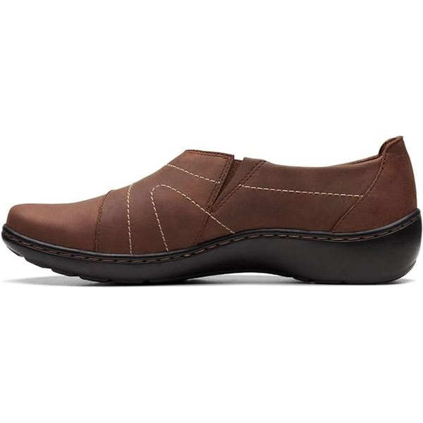 Lot of 1 Pair of Clarks - Cora Edge - Dark Tan Leather Slip-On Shoes - Size 8.5