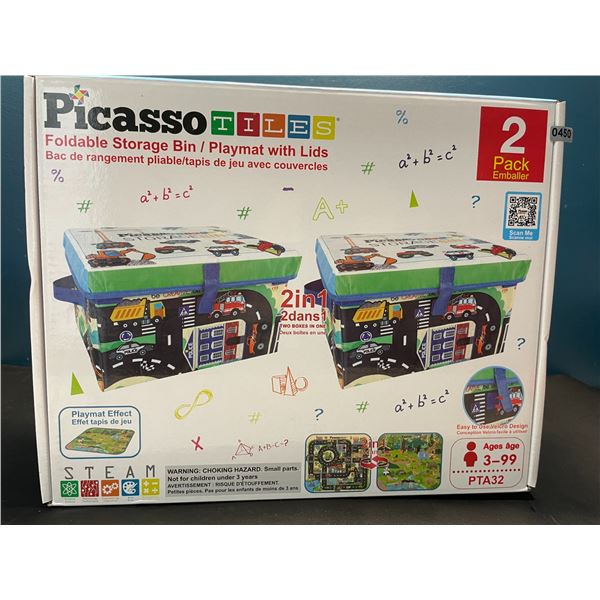 Lot of 1 Picasso Tiles Foldable Storage Bin/Playmat with Lids - 2 pack set