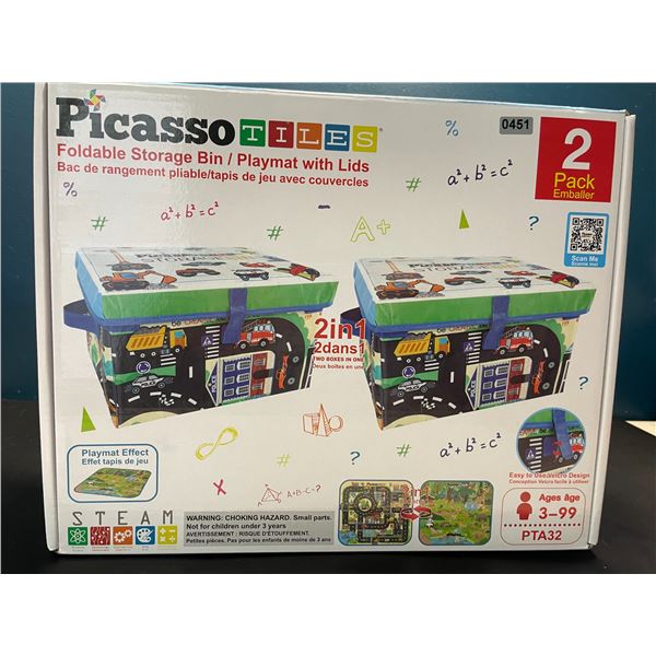 Lot of 1 Picasso Tiles Foldable Storage Bin/Playmat with Lids - 2 pack set