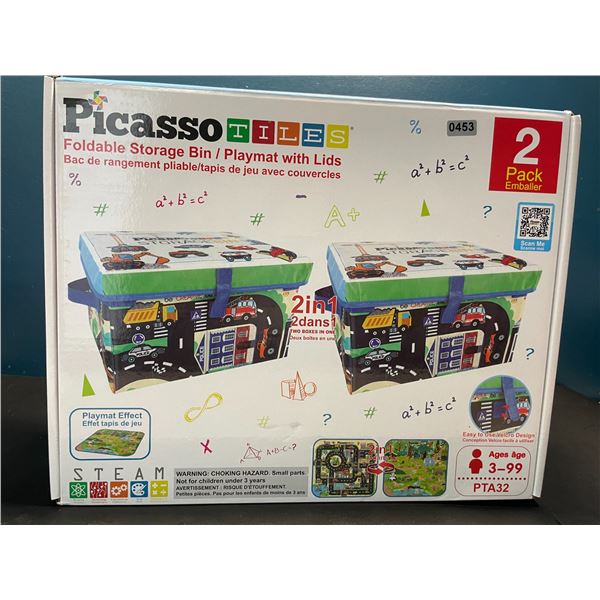 Lot of 1 Picasso Tiles Foldable Storage Bin/Playmat with Lids - 2 pack set