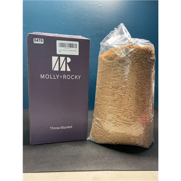 Lot of 1 Molly+Rocky Acrylic Knit Throw Blanket - 50 x 60 inch - Almond Colour