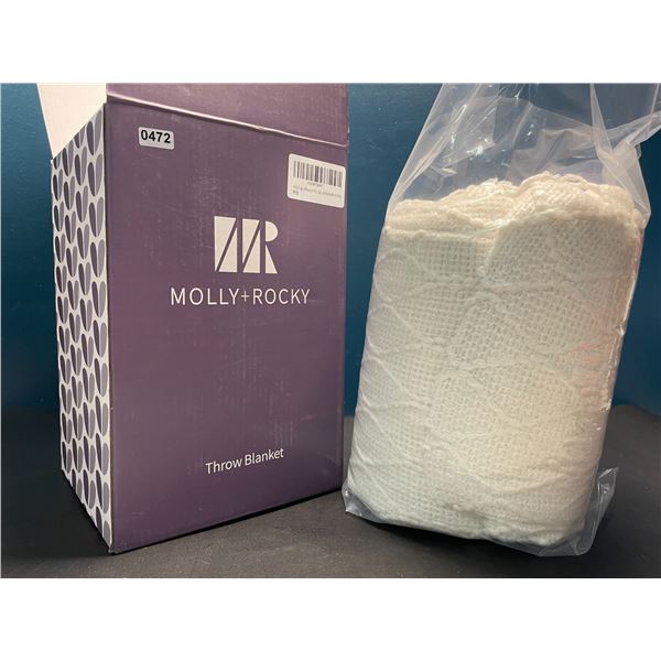 Lot of 1 Molly+Rocky Acrylic Knit Throw Blanket - 60 x 80 inch - White