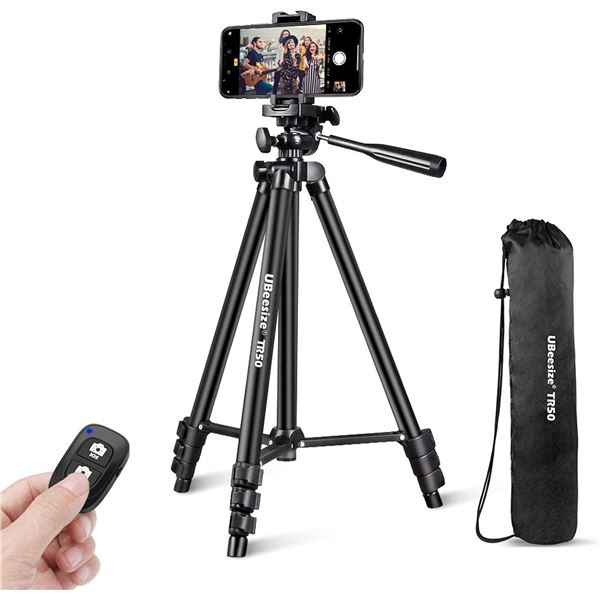 Lot of 2 Ubeesize TR50 50inch Adjustable Tripod Stands w/ Bluetooth Remote Control & Phone Mount