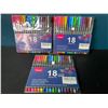 Image 1 : Lot of 3 Multi-Packs of Vitoler Fineliner Pens - 18 Colors Per Pack
