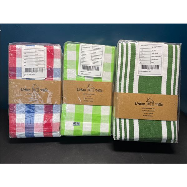 Lot of 3 Packs of Urban Villa Premium Oversized Dinner Napkins/Towels