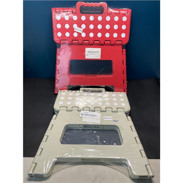 Lot of 2 Folding Step Stools - Red & White - Brand New Sealed