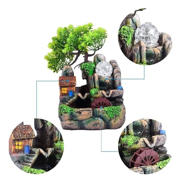 Lot of 1 Surprizon Indoor Tabletop LED Waterfall Fountain w/ Automatic Pump - Brand New in Box!