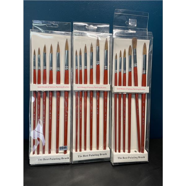 Lot of 3 Multi-Packs of Artist Red Sable Paint Brushes