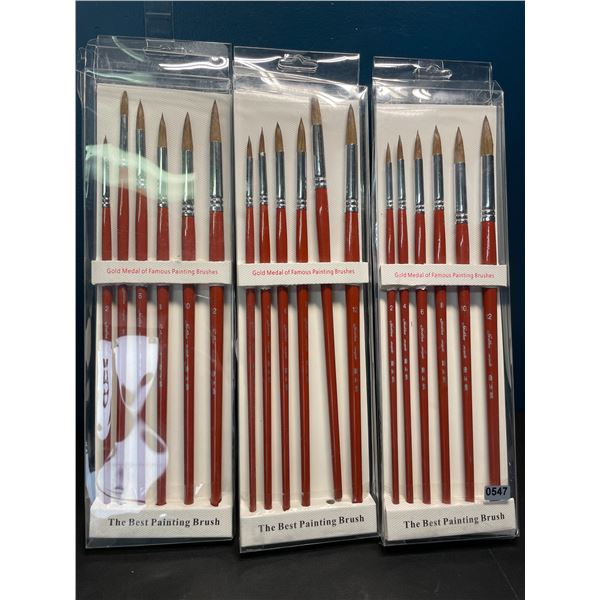 Lot of 3 Multi-Packs of Artist Red Sable Paint Brushes