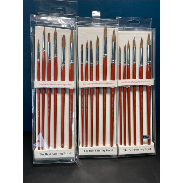 Lot of 3 Multi-Packs of Artist Red Sable Paint Brushes