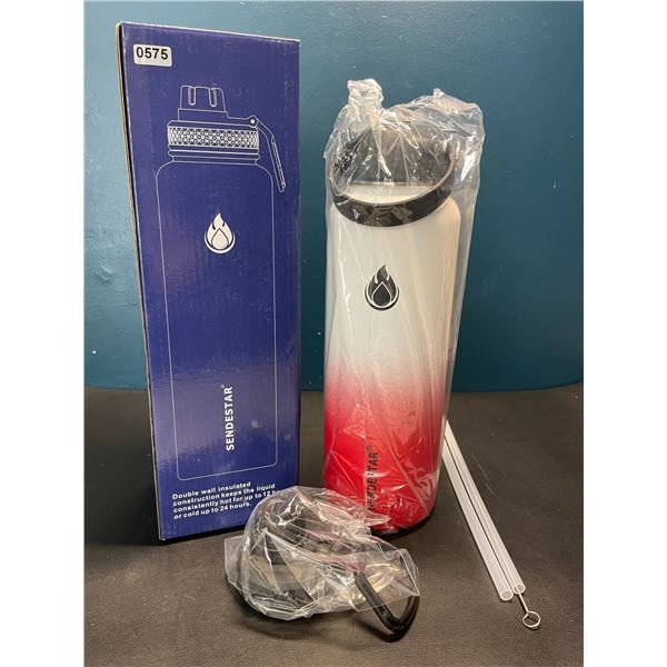 Lot of 1 Sendestar Double Wall Stainless Steel Insulated Water Bottle - 1.2L (40oz) - White/Red