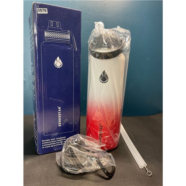 Lot of 1 Sendestar Double Wall Stainless Steel Insulated Water Bottle - 1.2L (40oz) - White/Red
