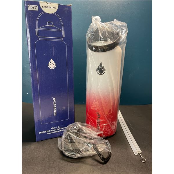 Lot of 1 Sendestar Double Wall Stainless Steel Insulated Water Bottle - 1.2L (40oz) - White/Red