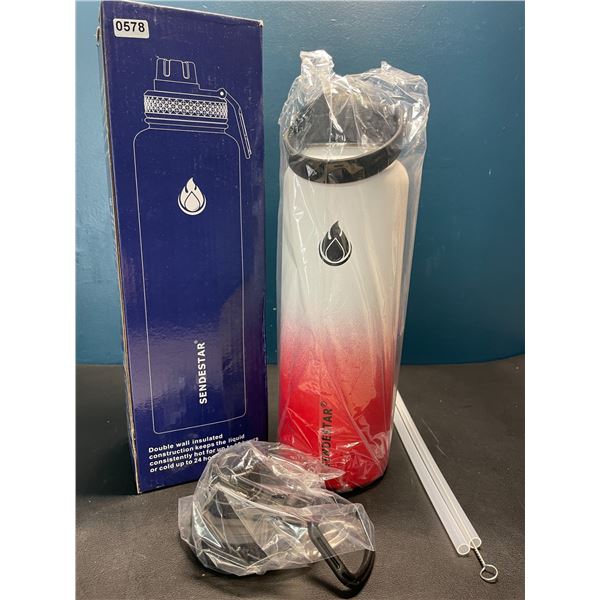 Lot of 1 Sendestar Double Wall Stainless Steel Insulated Water Bottle - 1.2L (40oz) - White/Red