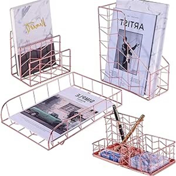 Lot of 2 SimmerStone Rose Gold Office/Desk Organizer Sets - 4PCs each