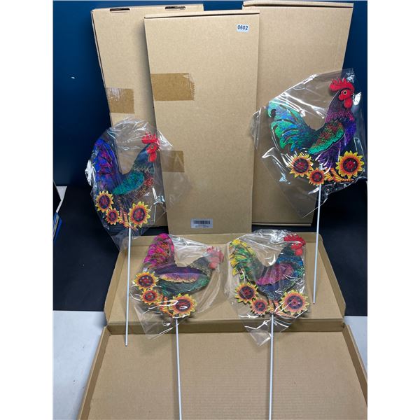 Lot of 4 Multi-Packs of Rooster Lawn Ornaments - 4 Per Pack/16 Total