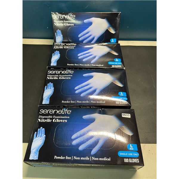Lot of 4 Boxes of Nitrile Gloves - Size Large - 100PCS per box