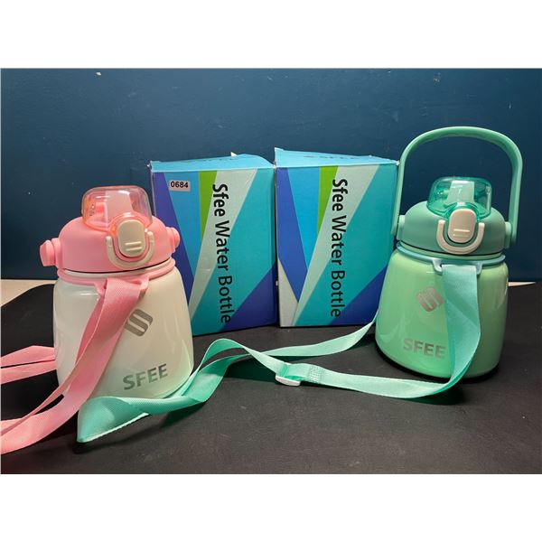 Lot of 2 Sfee Insulated Stainless Steel Water Bottles w/ Handle - 22oz - Mint Green & Pink