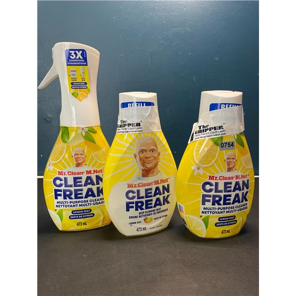 Lot of 3 Mr.Clean - Clean Freak - Multi-Purpose Cleaners - 1x Spray Bottle & 2x Extra Refills