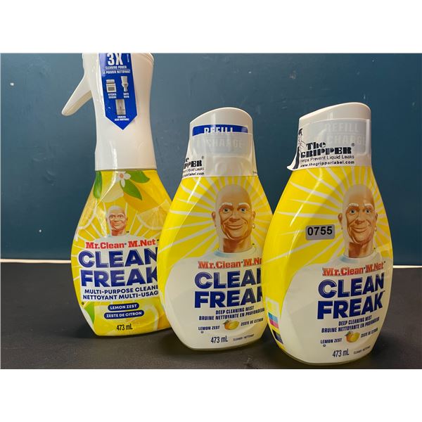 Lot of 3 Mr.Clean - Clean Freak - Multi-Purpose Cleaners - 1x Spray Bottle & 2x Extra Refills