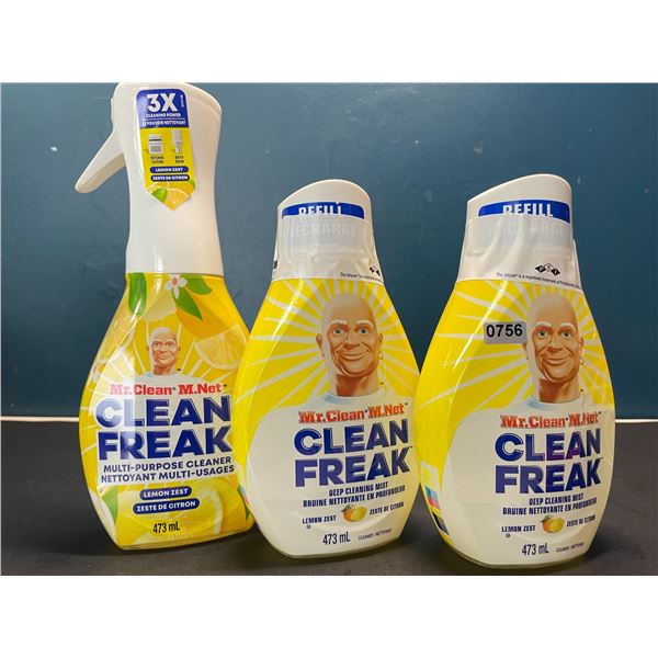 Lot of 3 Mr.Clean - Clean Freak - Multi-Purpose Cleaners - 1x Spray Bottle & 2x Extra Refills