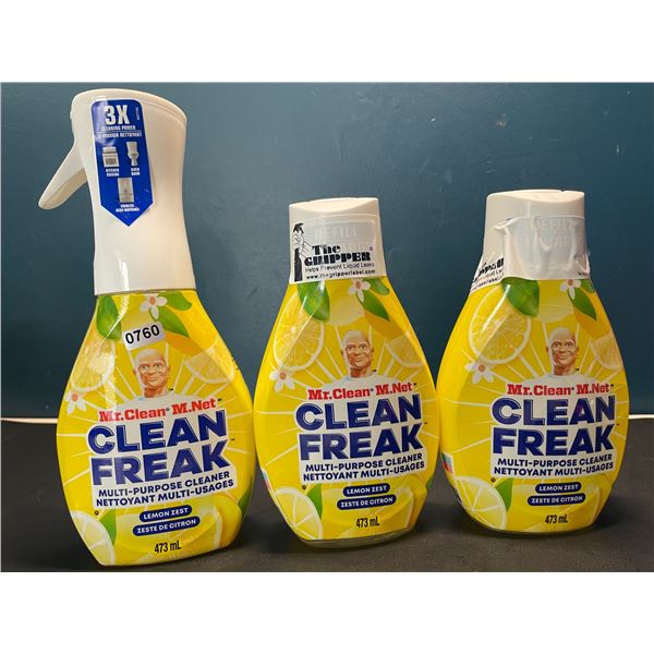 Lot of 3 Mr.Clean - Clean Freak - Multi-Purpose Cleaners - 1x Spray Bottle & 2x Extra Refills