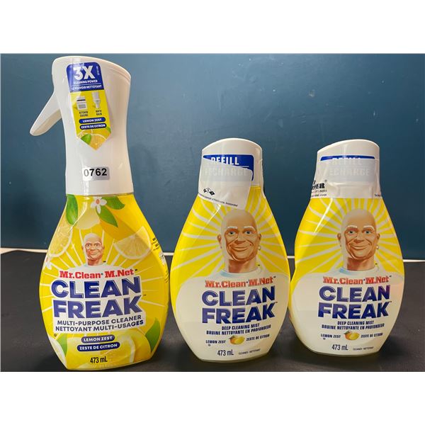 Lot of 3 Mr.Clean - Clean Freak - Multi-Purpose Cleaners - 1x Spray Bottle & 2x Extra Refills