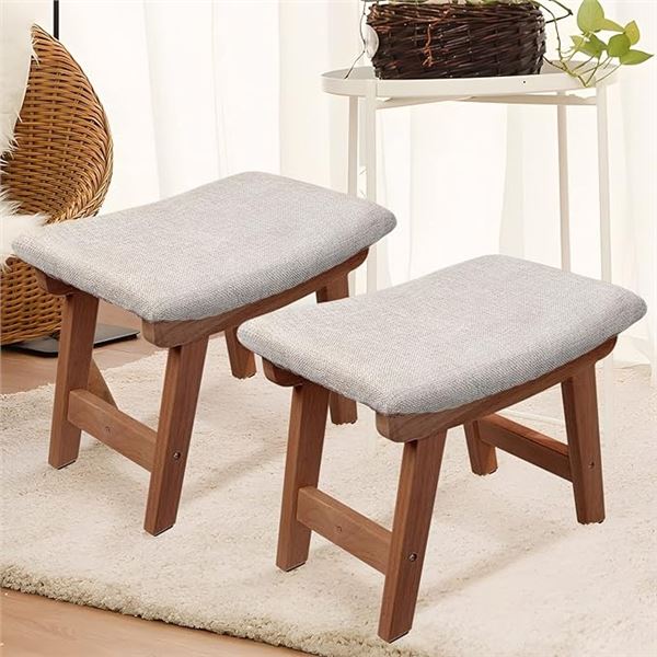Lot of Houchics Foot Stools - 2 Pack - Walnut Legs/Grey Cushion