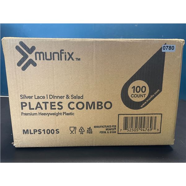 Lot of 1 Box of Munfix Silver Lace 100 Count Plates Combo Set (Dinner & Salad Plates)
