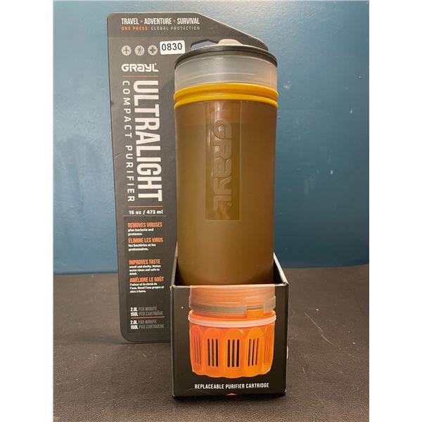 Lot of 1 Grayl Ultralight Compact Purifier Water Bottle - 16oz - Removes Viruses/Bacterie from Water