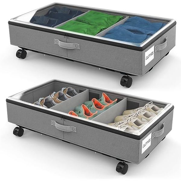 Lot of 1 Under-Bed Storage with Wheels - 2pack (Grey)
