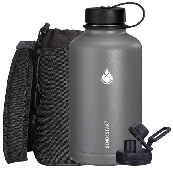 Lot of 1 Sendestar Double Wall Stainless Steel Insulated Water Bottle - 1.8L (64oz) - Gray
