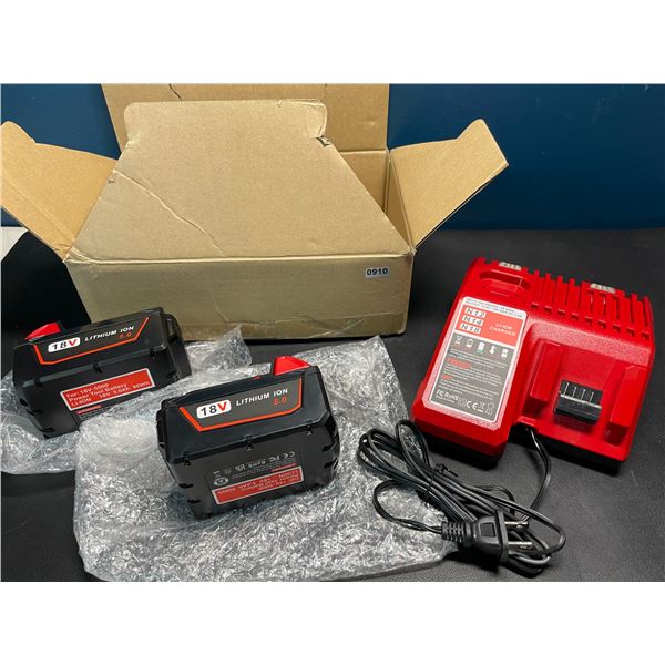 Lot of 1 MultiVoltage Charger for Milwaukee Batteries & 2 18V Aftermarket M18 Batteries (Milwaukee)