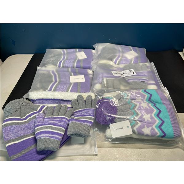Lot of 6 Sets of Kids Beanie, Scarf, and Winter Gloves