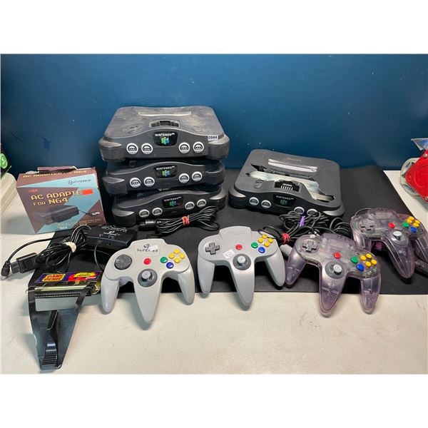 Lot of 4 Nintendo 64 Consoles w/ 4 Controllers & Accessories - Used - For Parts/Repair