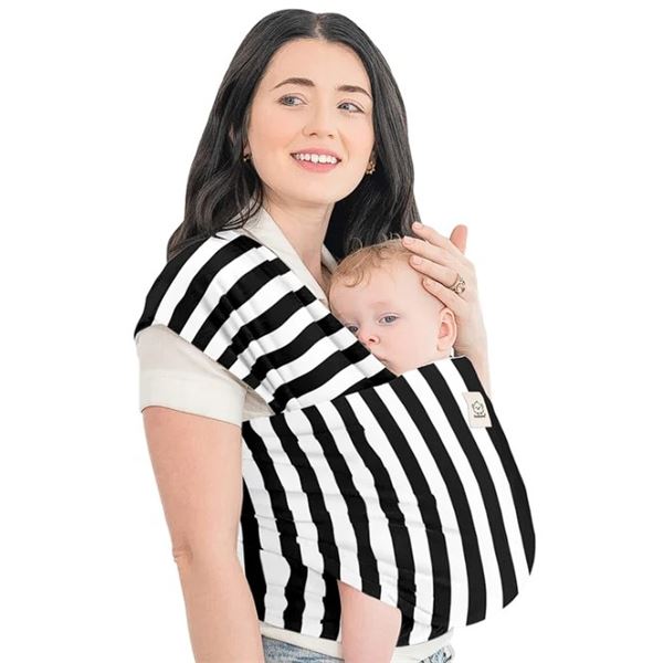 Lot of 1 Keababies Baby Wrap Carrier - For Babies 7-35lbs - Black&White Striped