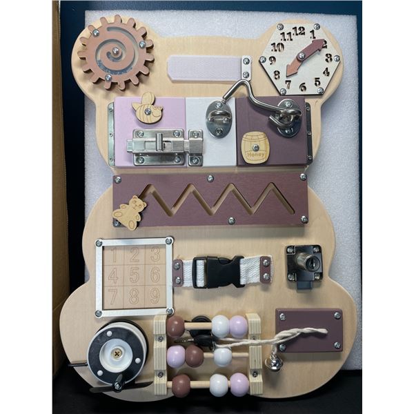 Lot of 1 Toddler Wooden Busy Board - Bear Design